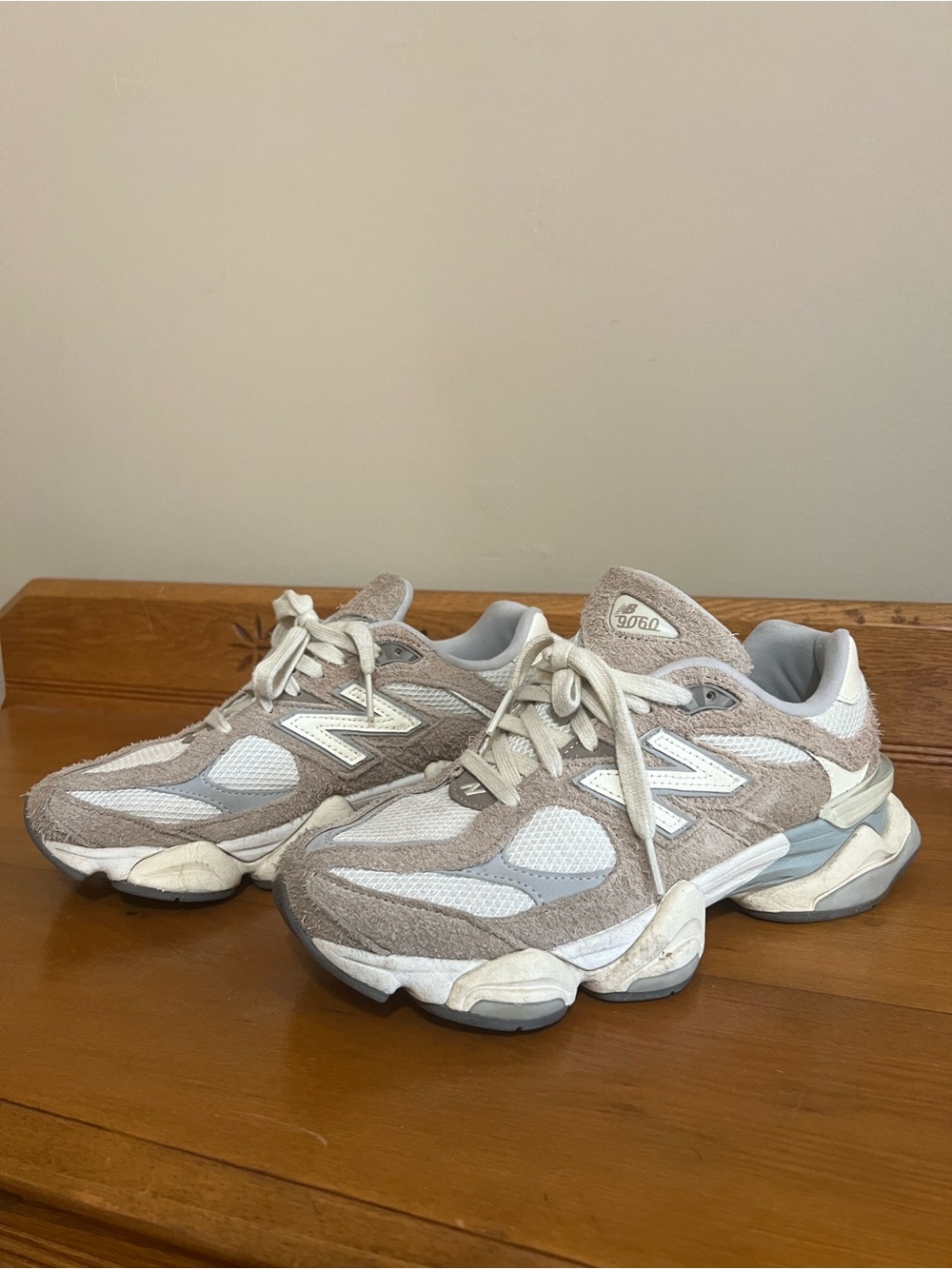 New Balance Women's Beige Cream 9060 Mesh & Suede Sneakers